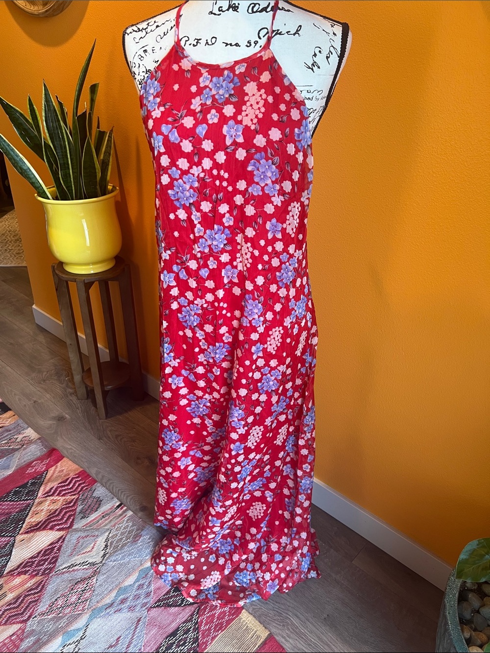 Lucy Paris Red Floral Maxi Dress with Purple and White Flowers